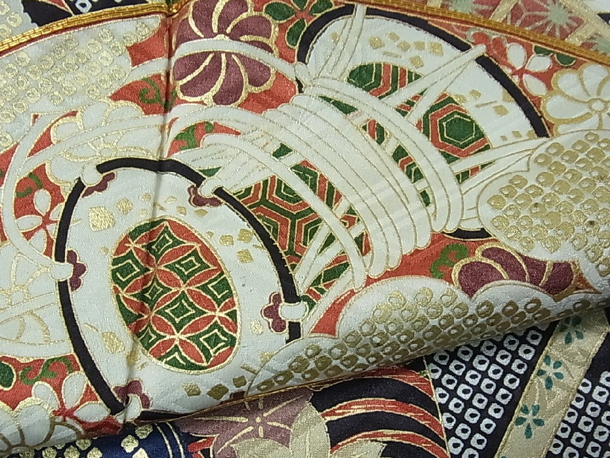 平和屋着物□豪華振袖 駒刺繍 雲取り扇面鳳凰花蝶文 金彩