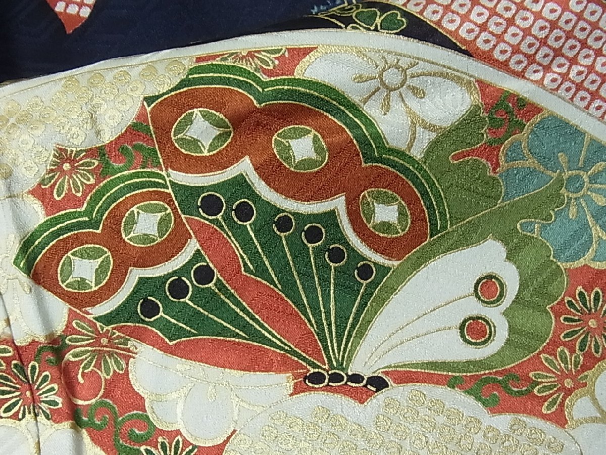 平和屋着物□豪華振袖 駒刺繍 雲取り扇面鳳凰花蝶文 金彩