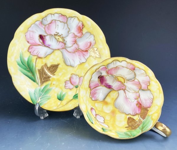 定番，定番人気 オキュパイドジャパン 金彩 黄色 花柄装飾紋 カップ＆ソーサー C&S キャビネットカップ ハンドペイント オールドニッポン(オールドノリタケ)｜売買されたオークション情報、yahooの商品情 オールドノリタケ