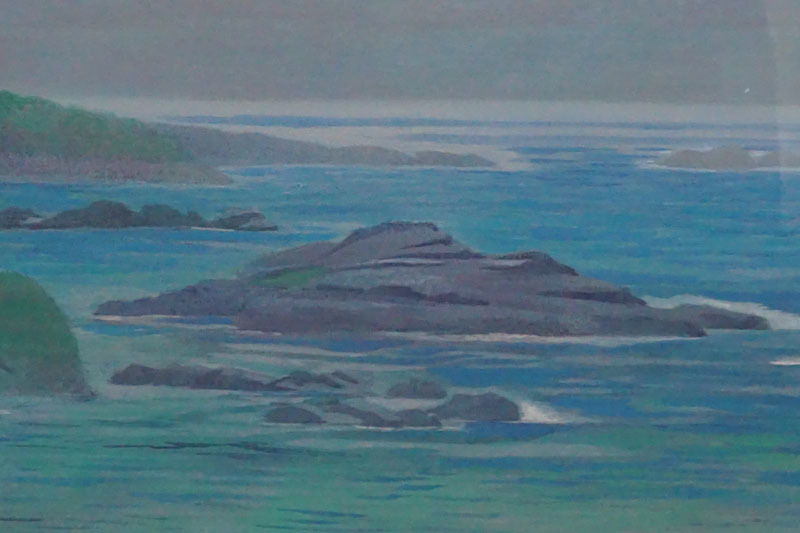 A52◇日展常務理事【山岸純】 日本画 「爽海」 共シール付 タトウ箱付