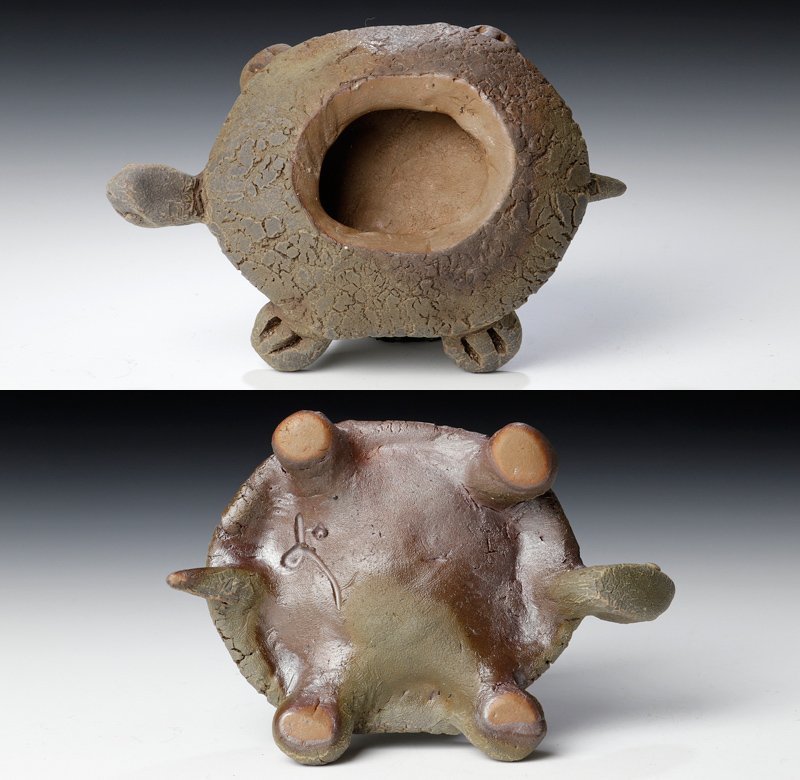 【未使用品】茶道具 志野 香合 人間国宝 藤原 一門 古美味】人間国宝 藤原啓 備前亀香合 茶道具 保証品 UY7d 【公式通販】