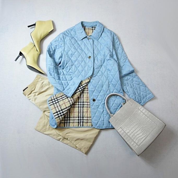 9752 英国 イングランド製 BURBERRY LONDON バーバリー ノバチェック 総柄 キルティング カバーオール ジャケット コート ライトブルー