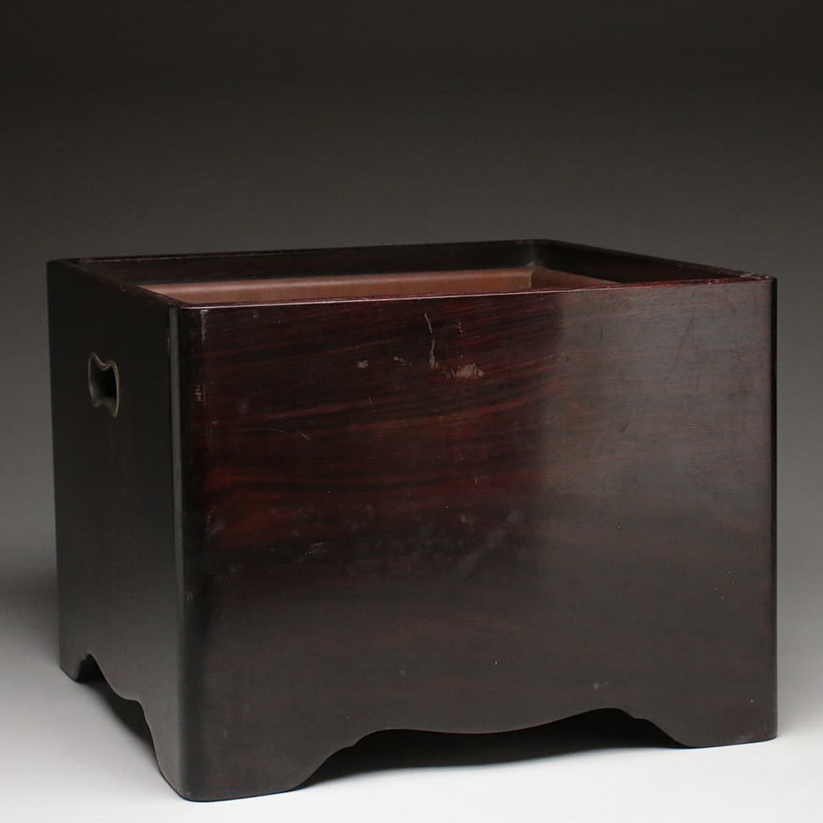 HX721 時代物 炉内銅 唐木 無垢造 角火鉢 幅31.9cm 重5kg・唐木四方角