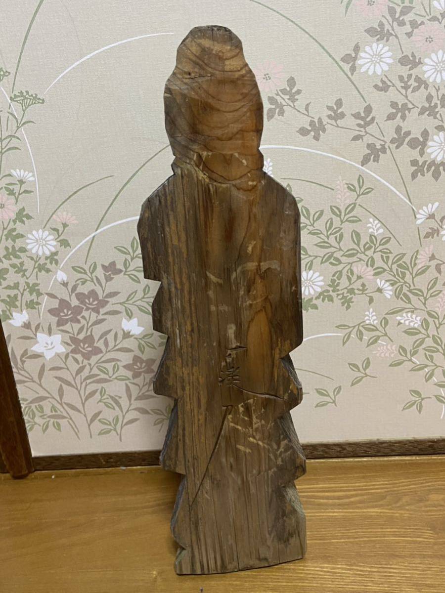 ☆一渓刀？ 在銘あり 時代物 木彫 円空仏 高さ約46cm 仏教美術 ☆0401