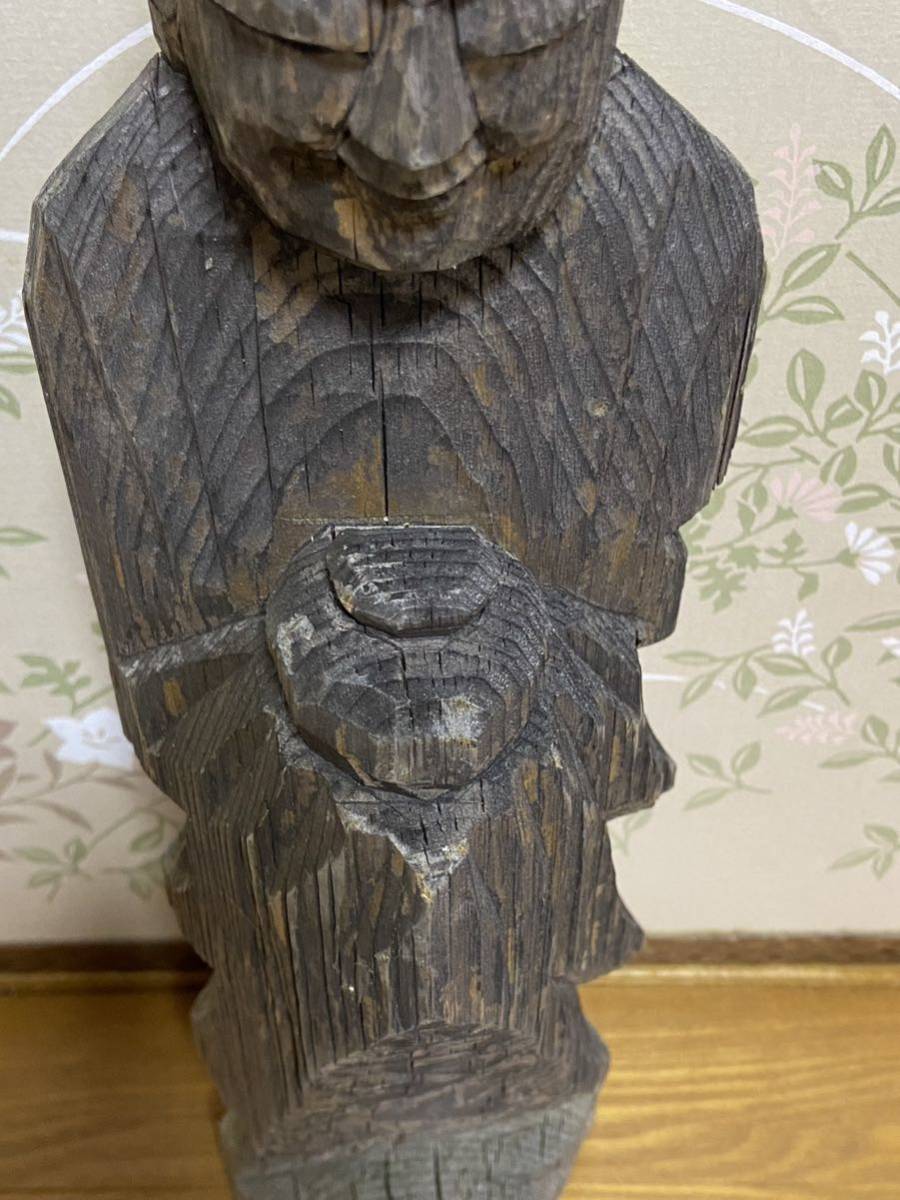 ☆一渓刀？ 在銘あり 時代物 木彫 円空仏 高さ約46cm 仏教美術 ☆0401