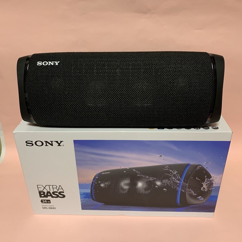 ★美品 ソニー ワイヤレスポータブルスピーカー 防水 防塵 防錆 Bluetooth 重低音モデル マイク付き ライティング機能搭載 SRS-XB43 B
