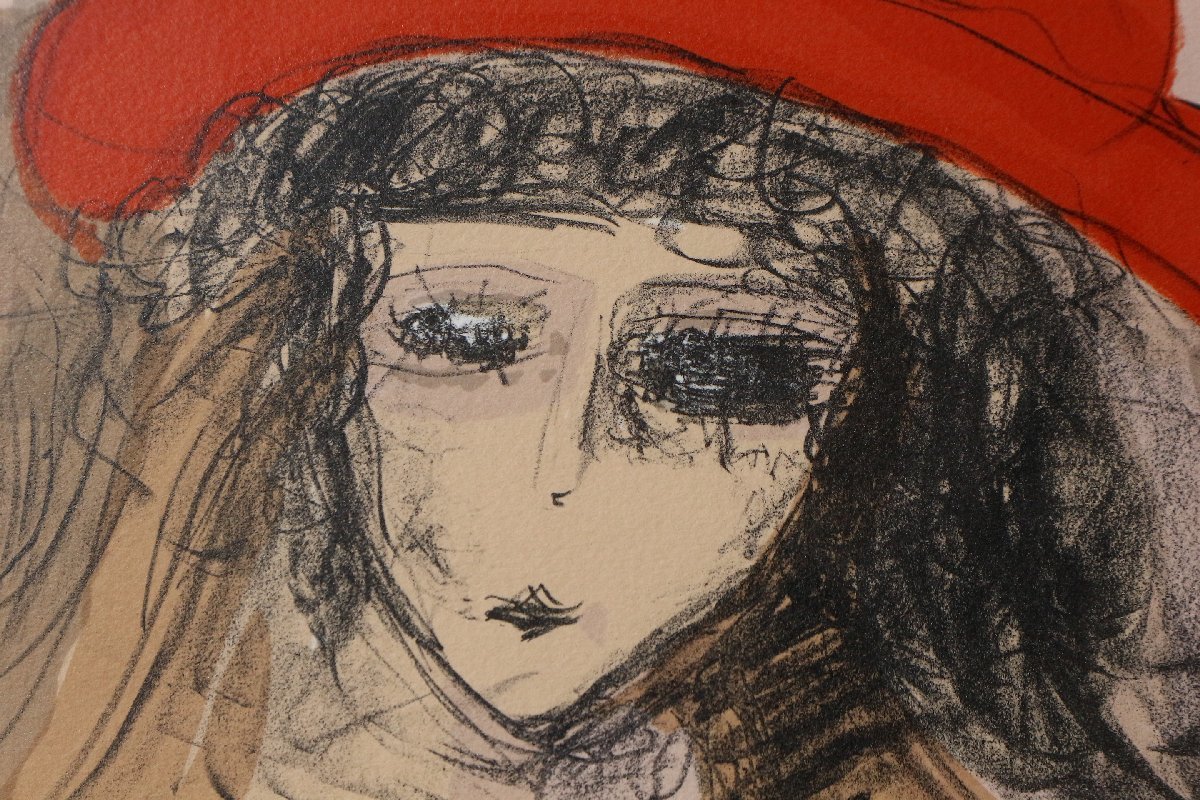 中神潔】1/100 サイン入り ポストの少女 絵画 木製額 リトグラフ手彩色