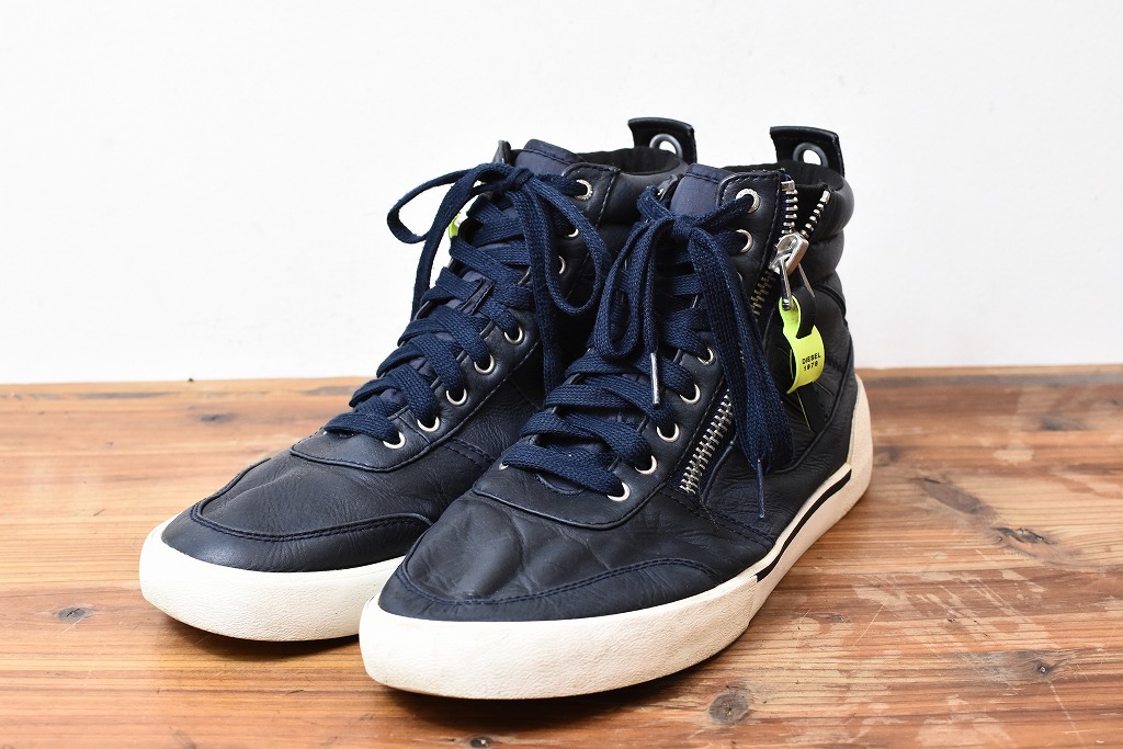 10650 DIESEL ディーゼル サイドZIP レザー ハイカット スニーカー シューズ 靴 Men's ロゴ 27cm