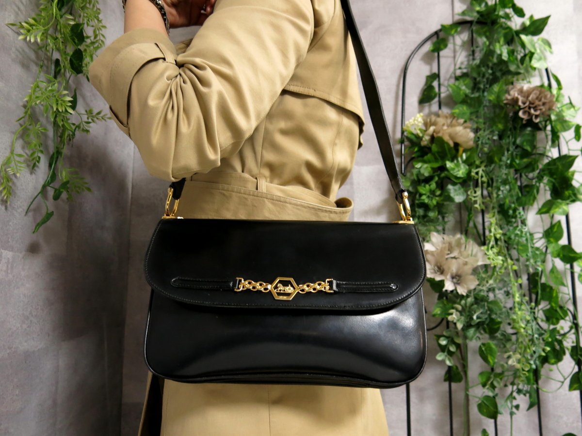 ○超美品○CELINE オールド セリーヌ○馬車金具○カーフ レザー 本革 