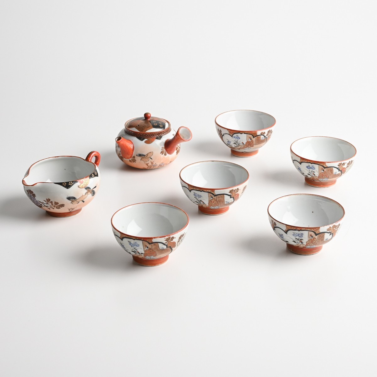 工芸品 昭和レトロ 和食器 梅と漢文◇九谷焼 花文色絵金彩湯呑み