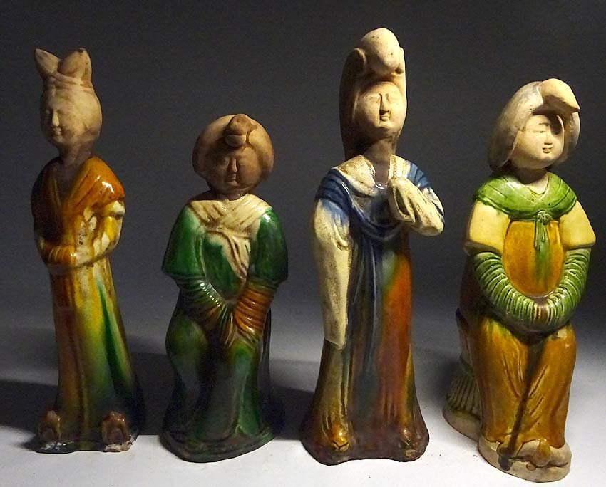 緑屋sc■ 中国古玩　唐三彩　女俑　4点　唐物 時代物　i9/11-6512/27-3#140