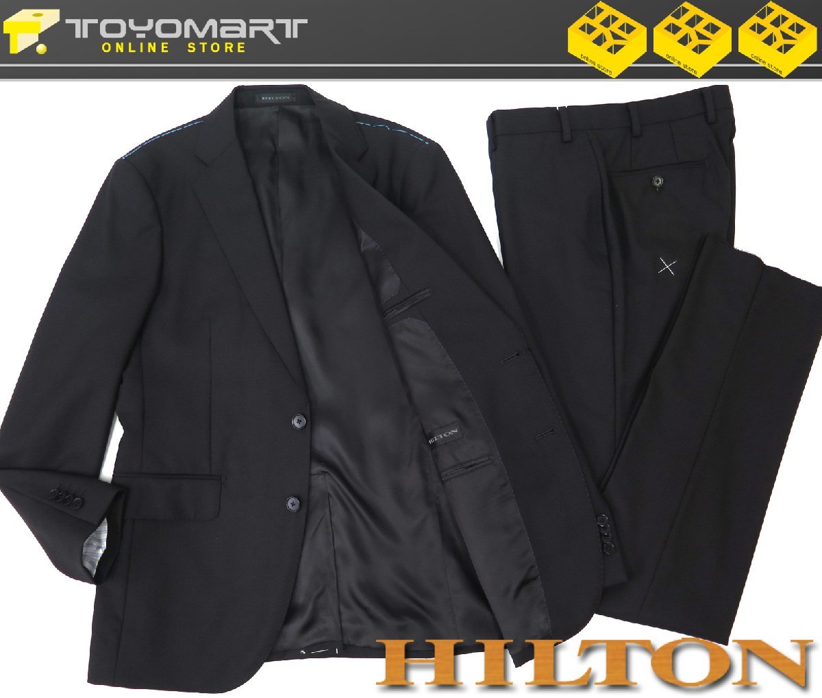 1112●HILTON ヒルトン●新品 【Super120's】 無地　STRETCH プレミアムスタイリッシュ ブラックスーツ　黒/A6