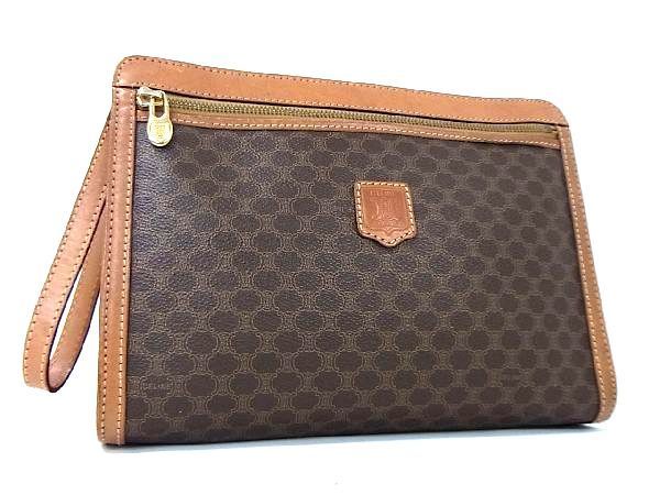 【良品】CELINEセリーヌ マカダム柄 セカンドバッグ PVC レザーブラウン 1円 CELINE セリーヌ マカダム柄 PVC×レザー クラッチバッグ セカンド