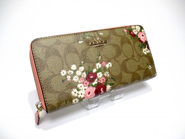 COACH 長財布 新品 未使用 正規品 アラウンド ファスナー レディース F29931 フローラル 花柄 カーキ ピンク