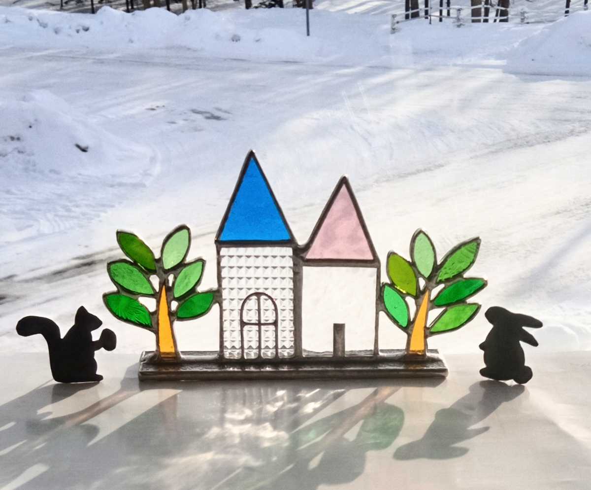 ハンドメイド■小さなお家*大きな木■ステンドグラス★北欧