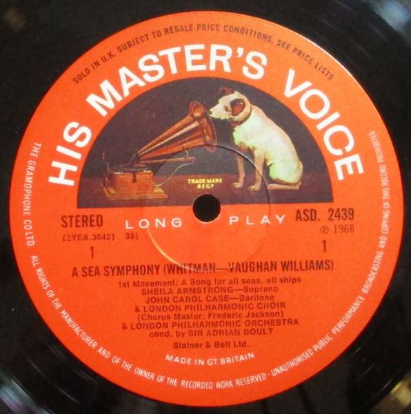 英HMV (SC) ボールト LPO V・ウィリアムズ 海の交響曲 2LP