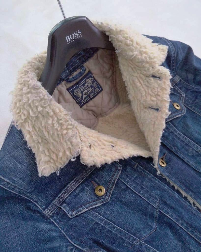 極美品✨DIESEL ディーゼル ボアデニム 切替ジャケット ブルー ダウン素材 ディーゼル / DIESEL 極暖☆ 裏ボア デニム ジャケット ライダース