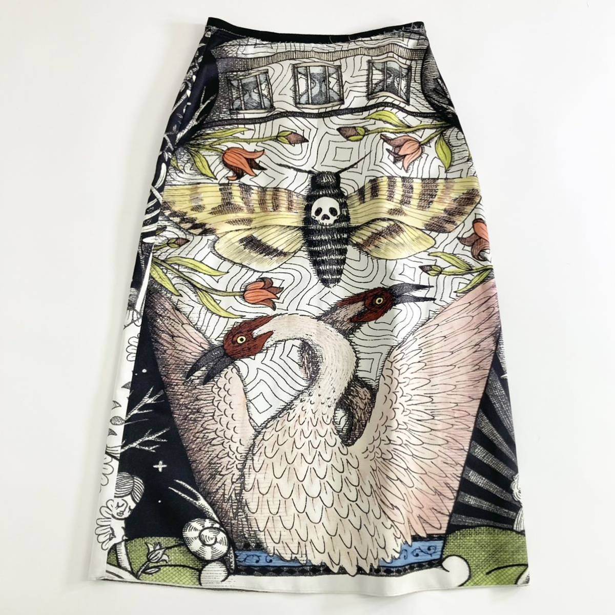 2a23《極美品》GUCCI グッチ シルク100 総柄スカート 膝丈スカート
