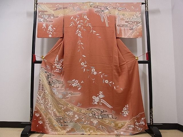 着物屋こころ□訪問着 刺繍 花蝶文 暈し染め 金彩 やまと誂