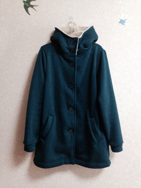 グラニフ ニットフリース長袖ボタンパーカー(ブルーグリーン)