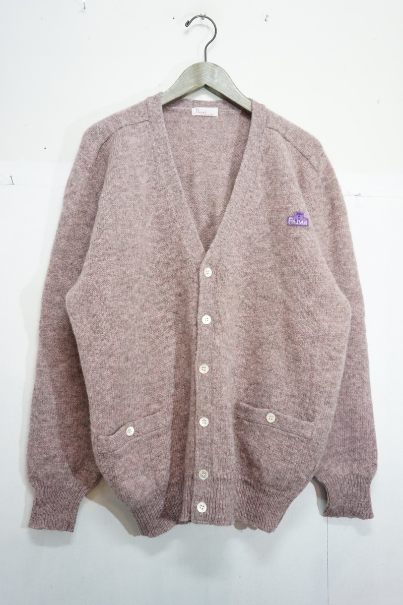 Papasパパス ウール ニット セーター カーディガン ワッペン付き 119N