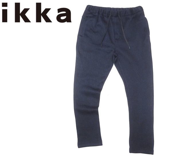 新品▼ ikka LOUNGE イッカラウンジ▼ ストレッチ 3P 裏起毛 ヘリンボン プリントフリース テーパード イージーパンツ (L)NVY