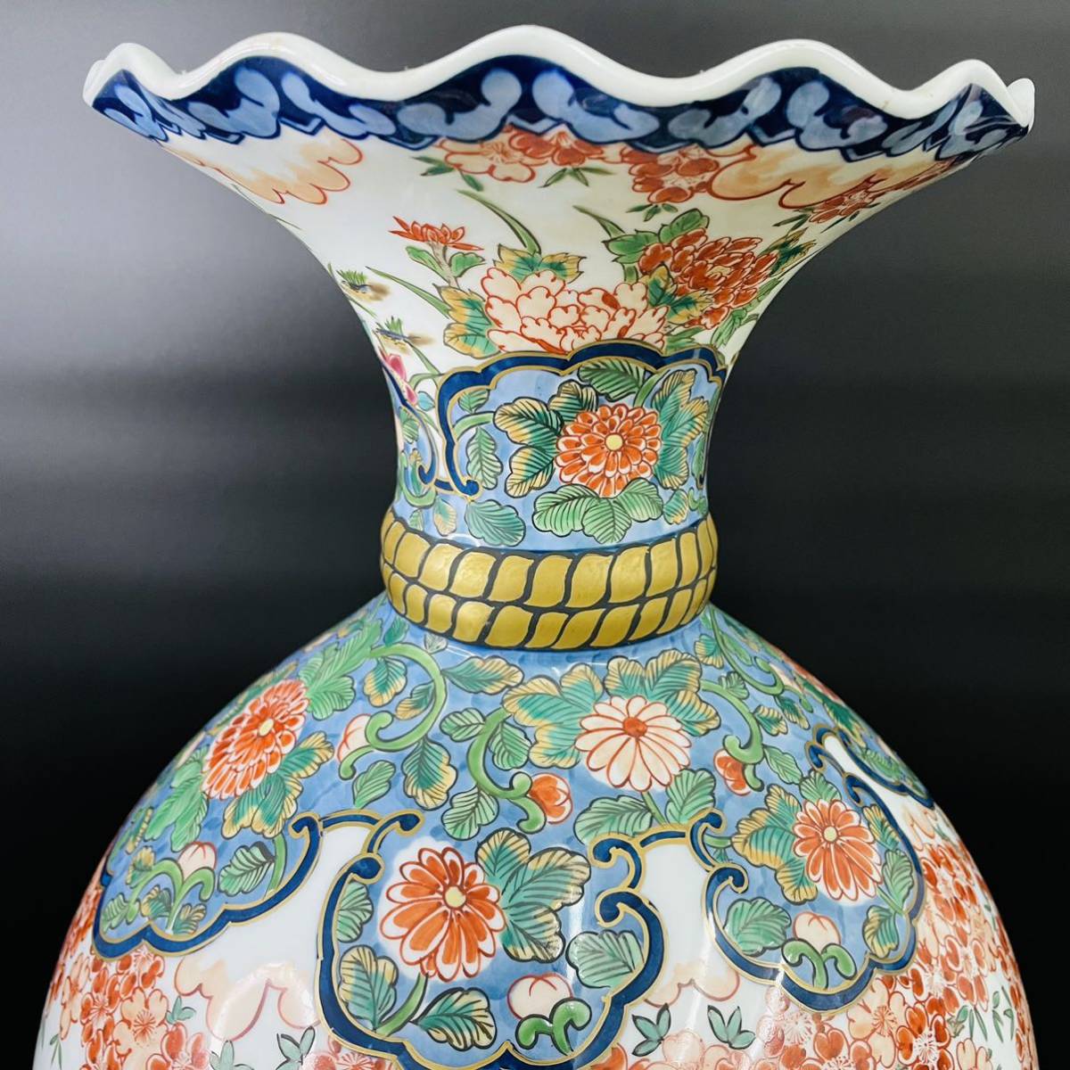 古美術品 有田焼 色絵美人金彩花鳥紋図 壺 沈香壺 特大約70cm 検)飾壷