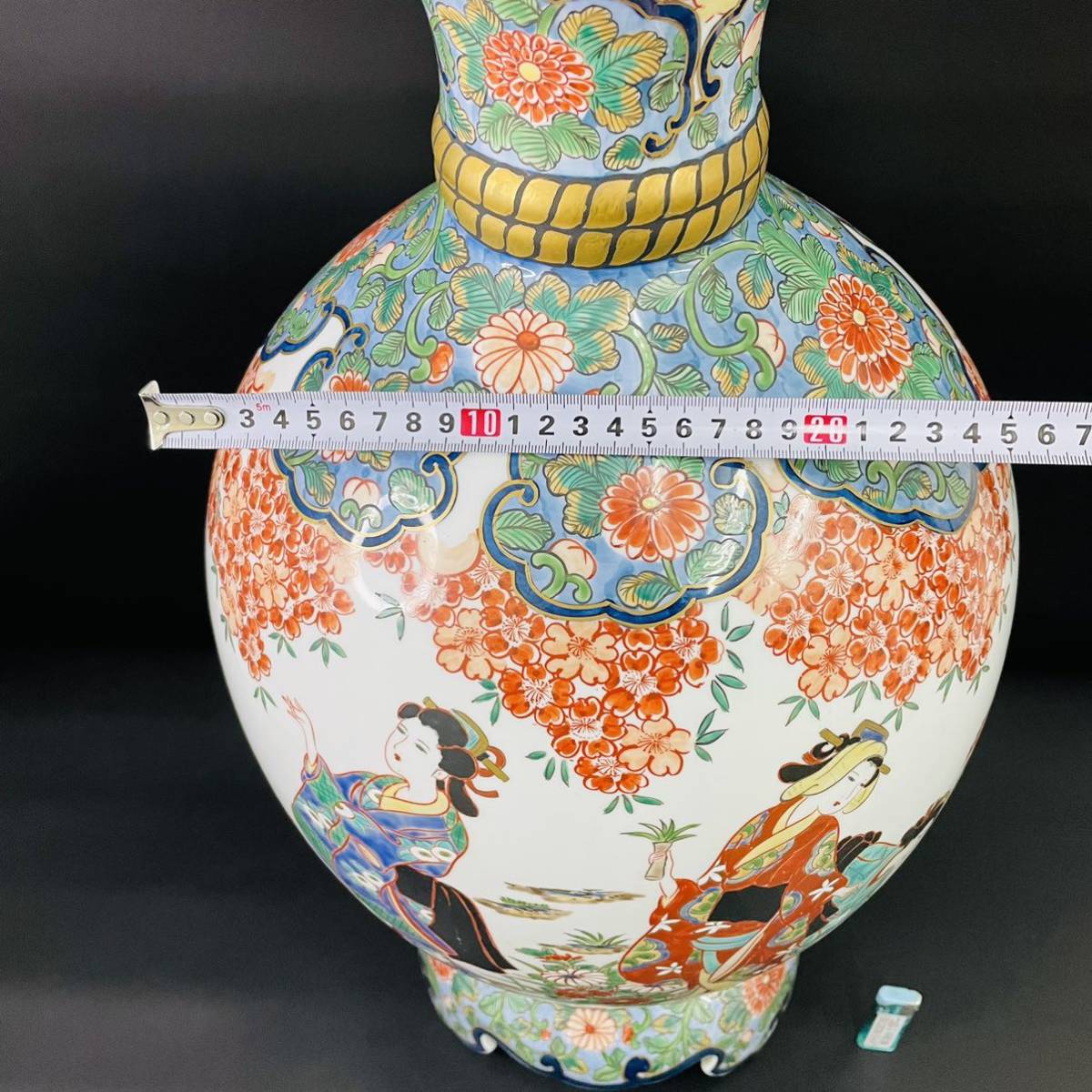 古美術品 有田焼 色絵美人金彩花鳥紋図 壺 沈香壺 特大約70cm 検)飾壷