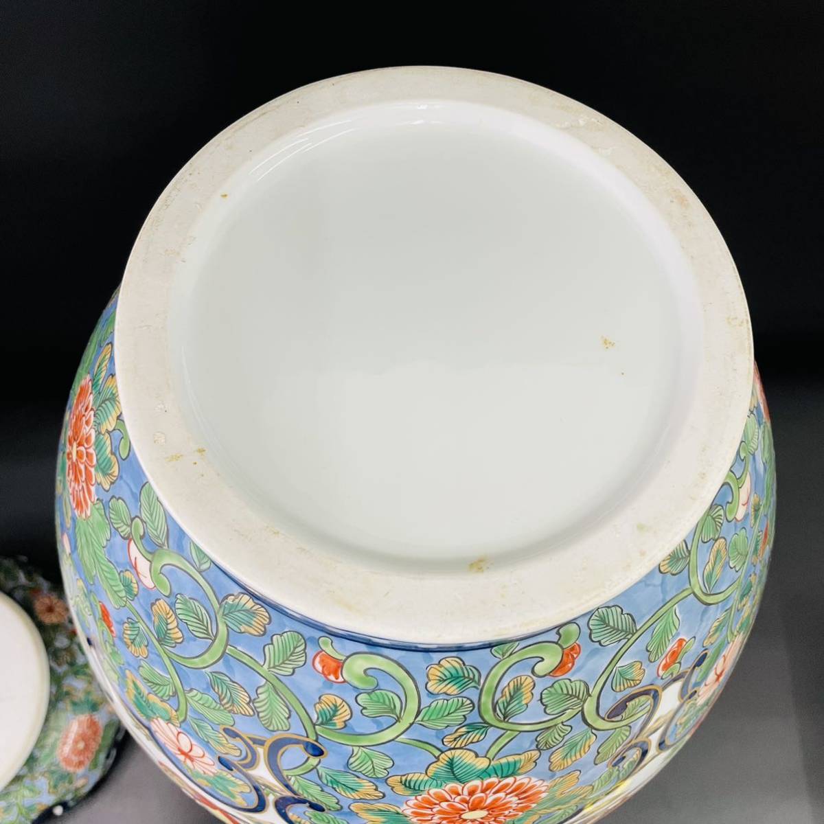 古美術品 有田焼 色絵美人金彩花鳥紋図 壺 沈香壺 特大約70cm 検)飾壷
