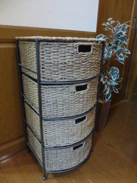 【美品】　良品作りのチェスト アイアン 編み籠 収納籠 引き出し