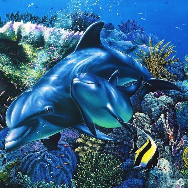 【真作】【WISH】ラッセン C.R. Lassen「マザーズ ラブ」アータグラフ キャンバス仕様 30号 大作 証明シール ◆イルカ　 #23012581_4