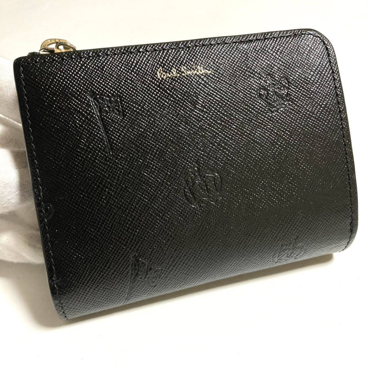 Paul smith ポールドローイング2 二つ折り財布　ポールスミス 財布　牛革　レザー　PSC954 ブラック　ラウンドファスナー