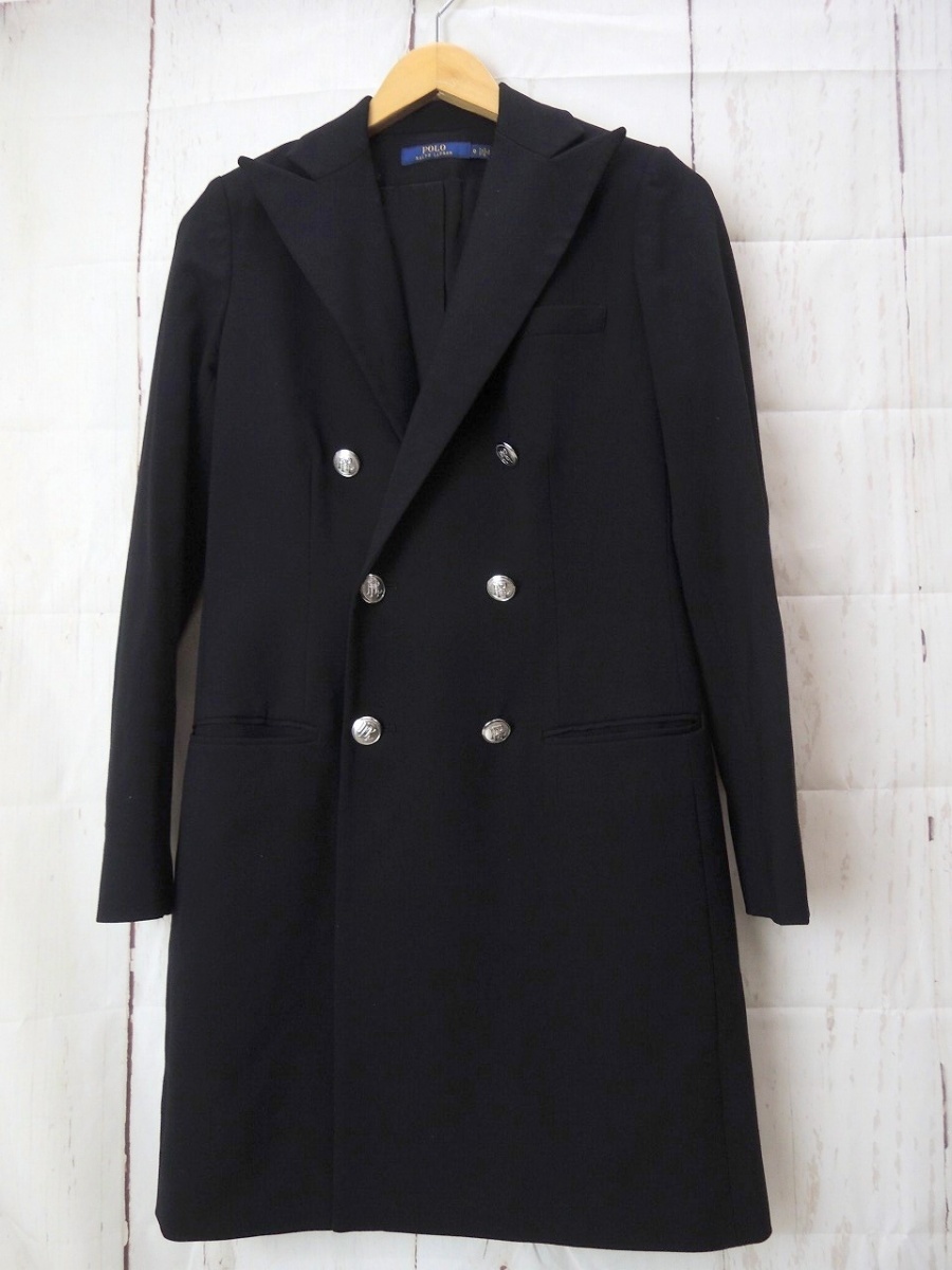 POLO Ralph Lauren ポロ ラルフローレン 銀ボタンロングジャケット O 150/80A ブラック 21164172002 ウール95% ポリウレタン5%