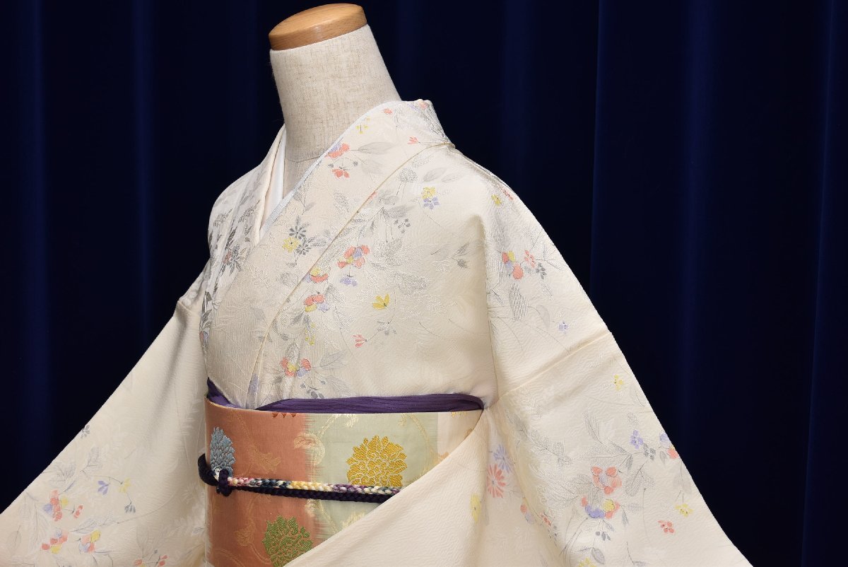 ちどりや】1円開始 未使用品 美品 正絹 小紋 袷 広衿 身丈164cm/