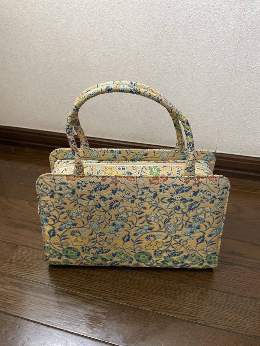 利休バッグ 早雲寺文台裂 正絹 常きわ 利休バッグ パーティバッグ 金 龍村