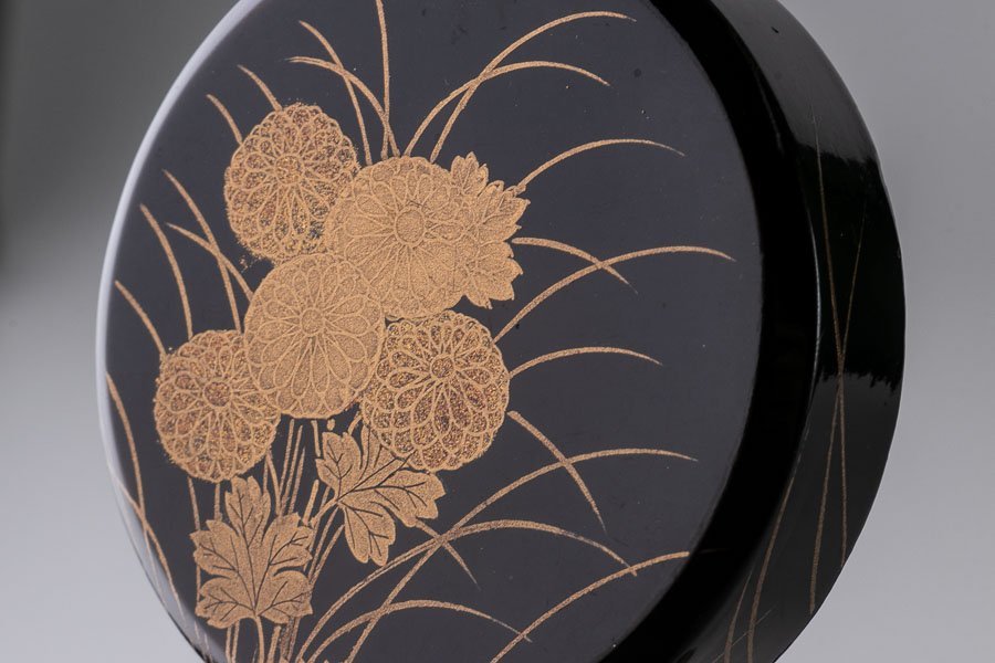 加賀蒔絵 漆器 時代 蒔絵金銀蒔絵草花文香合 細密 箱入り 時代漆器