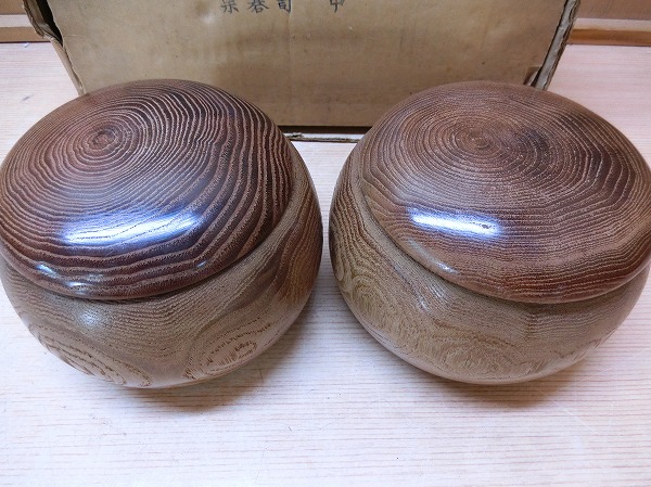 本蛤碁石　栗碁笥　囲碁　白　黒　箱付　Kら2