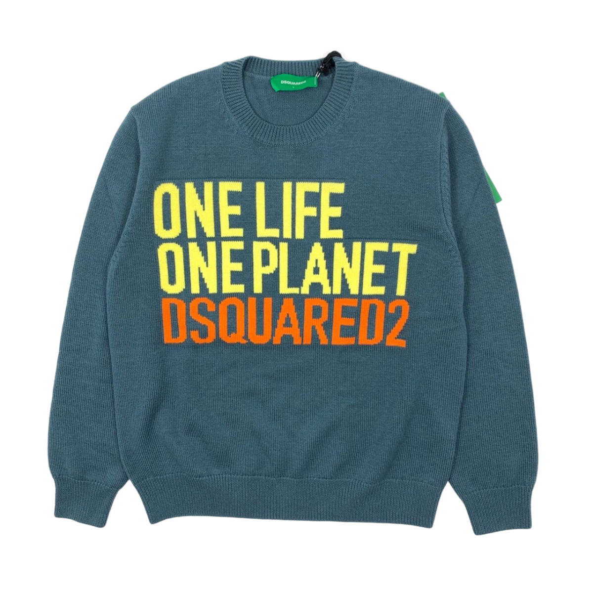 新品■定価74800円■DSQUARED2■ONE LIFE ONE PLANET■ジャガードロゴプルオーバー■Lサイズ■セーター■中厚ニット■ディースクエアード■