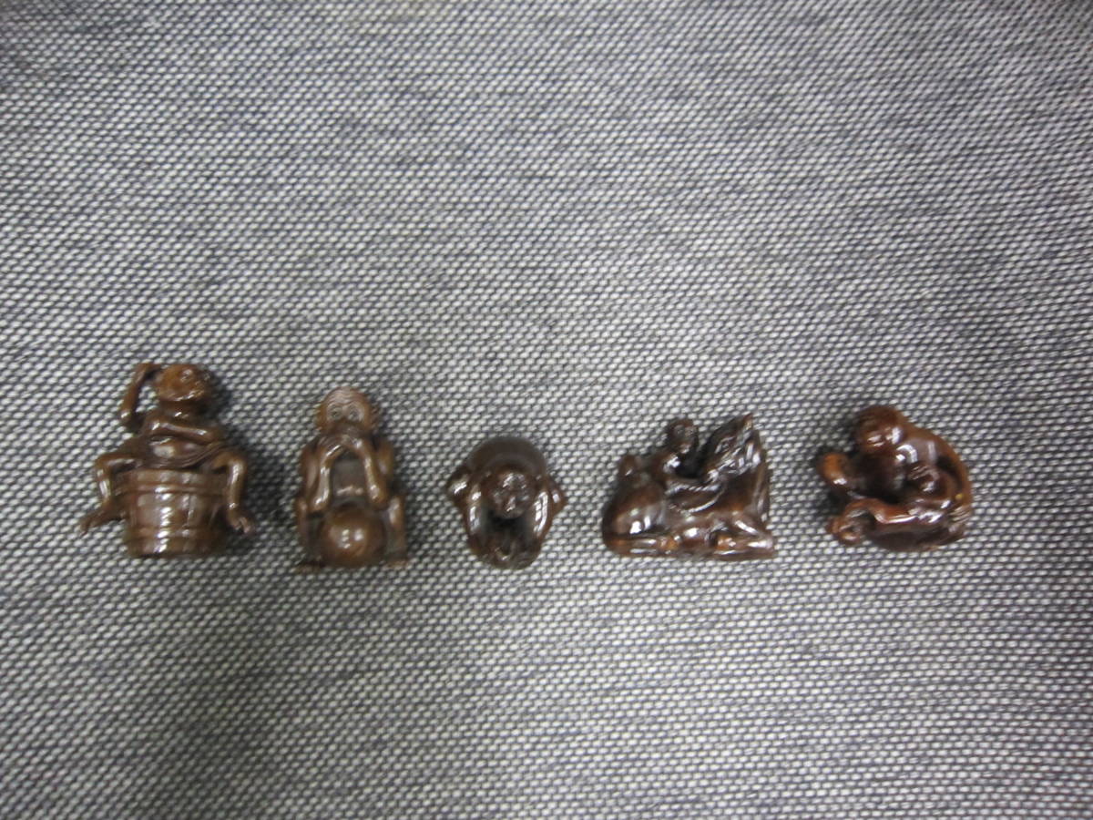 根付 木製 猿 豚 布袋様 ねずみ 他 大量25点 時代物？ 詳細不明(根付