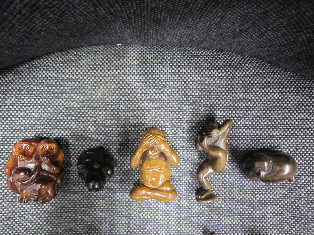 根付 木製 猿 豚 布袋様 ねずみ 他 大量25点 時代物？ 詳細不明(根付