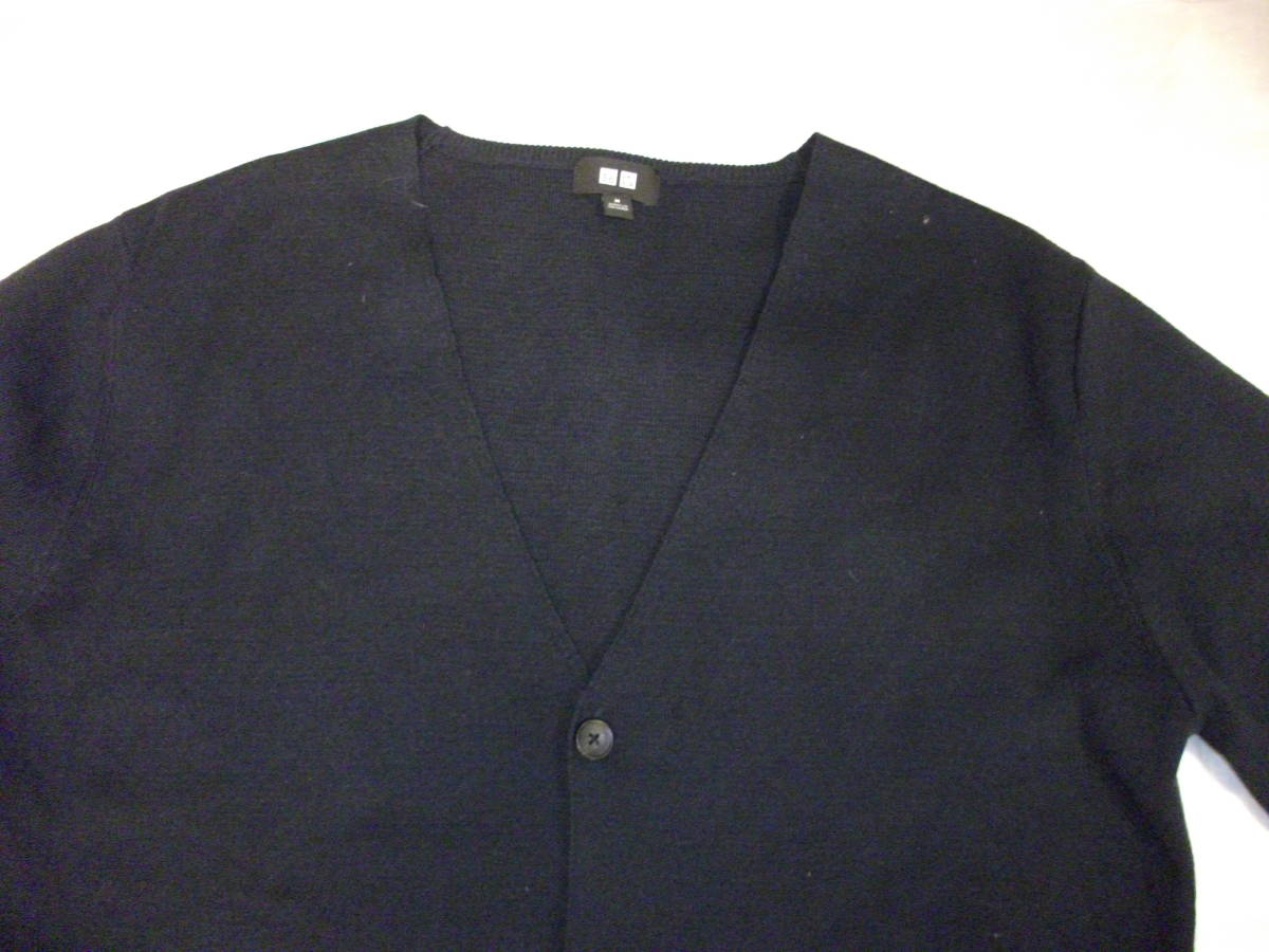 USED ユニクロ ミラノリブVネックカーディガン（長袖） M 紺