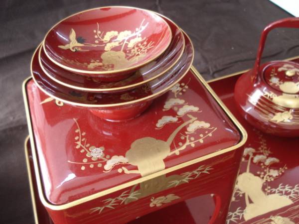 屠蘇器揃え 5点セット +おまけ 松竹梅鶴亀 縁起物 工芸品 漆芸 【公式