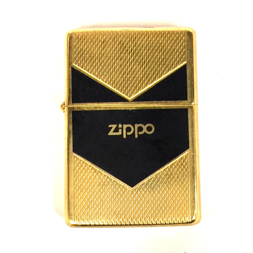 送料360円 1円 ジッポー オイルライター 喫煙具 英字ロゴ ゴールド金具 × ブラック 約5.5×3.8cm ZIPPO 同梱NG