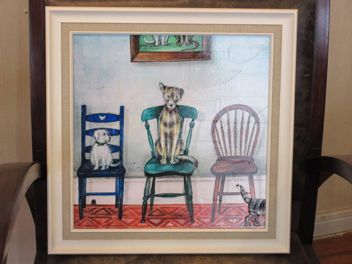 イギリス女性作家　絵　絵画★ゲルアートフレーム・ジョー ラム「ミュージカル チェア」【犬・猫・イヌ・ネコ】＜樹脂フレーム＞★軽量