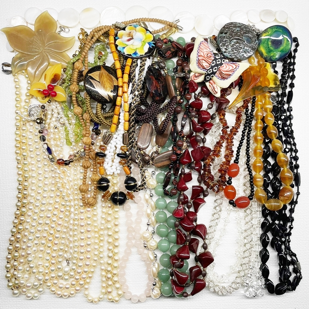 【人気】アクセサリー まとめ 総重量 1，035g ネックレス ブレスレット ブローチ 天然石 パール パワーストーン 卸 レディース/CO27-2