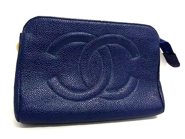1円 □美品□ CHANEL シャネル ココマーク キャビアスキン 化粧ポーチ