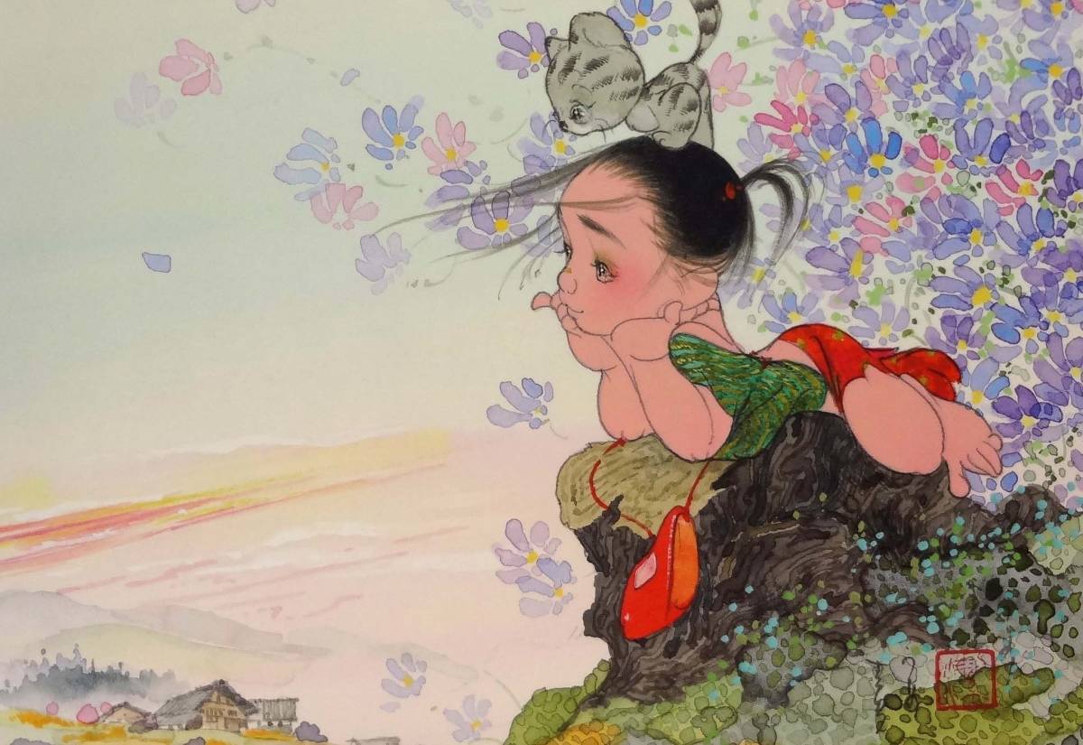 超貴重品！ 中島潔＜子猫の秋＞風の画家 新品A3額装 つや消し 