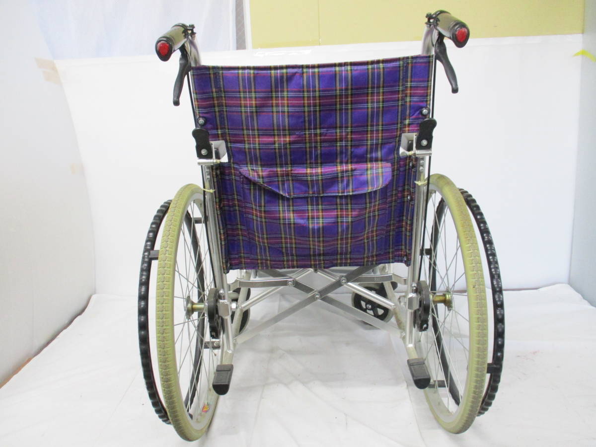 カワムラ アルミ標準型自走用車いす KA102SB-40 紫チェック 耐荷重 