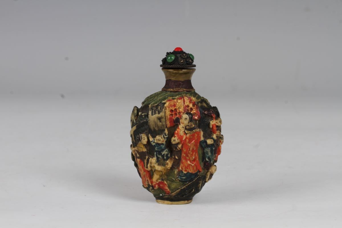 鼻煙壺 中国美術 鶴の彫刻付き 古美術収集家買出品 和(4779)
