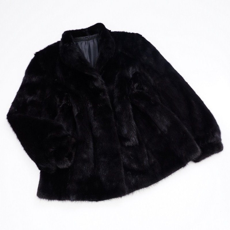 GM8337◆ブラックミンク*MINK*リアルファー*最高級毛皮*ファーコート*ハーフコート*13*ブラック